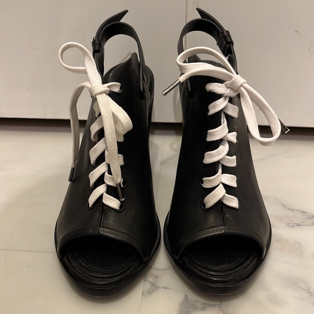 Rag & Bone Trafford Peep Toe Heels, Black with White Laces